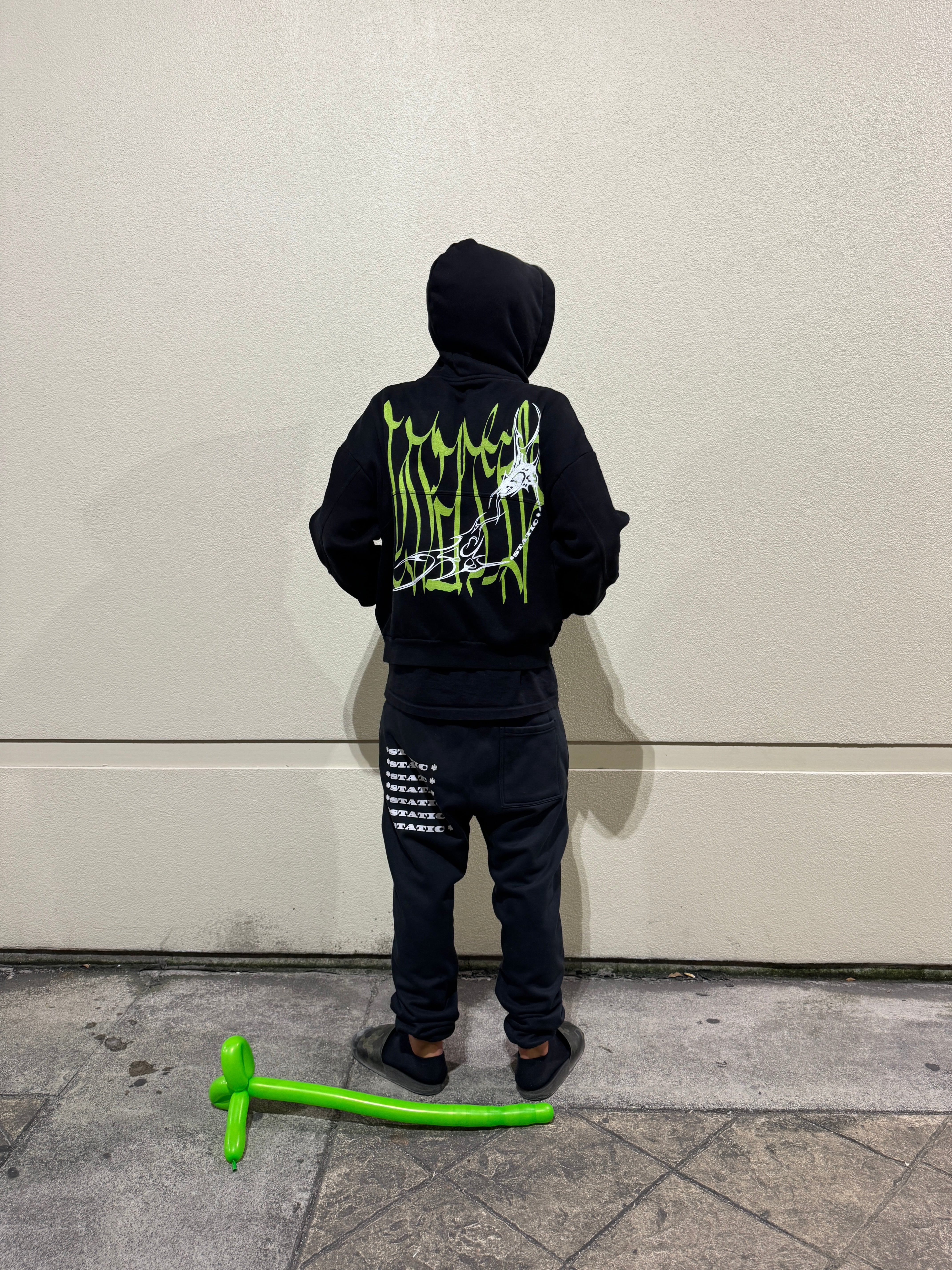 * STATIC * Sun Fade Boxy Detachable Fur Hoodie