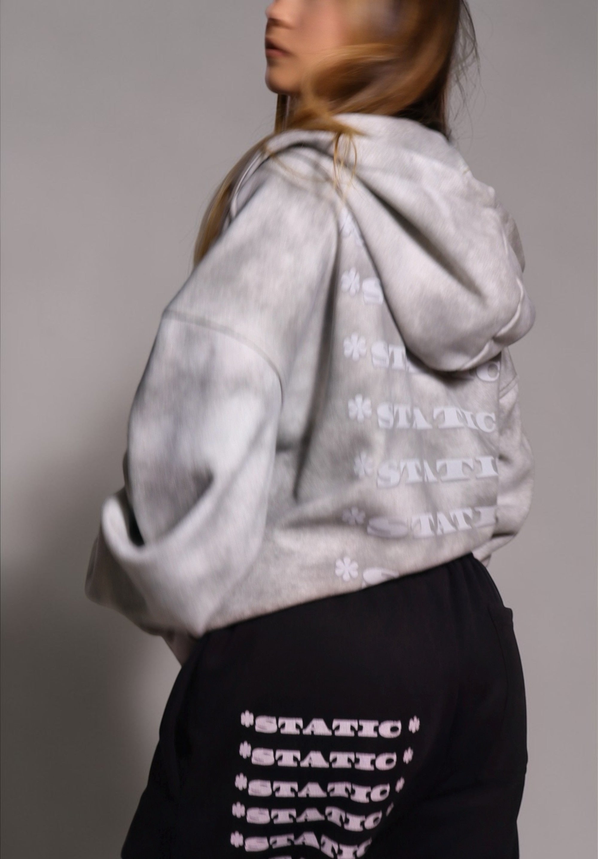 * STATIC * Dirty Washed Boxy Zip-up Fleece Hoodie