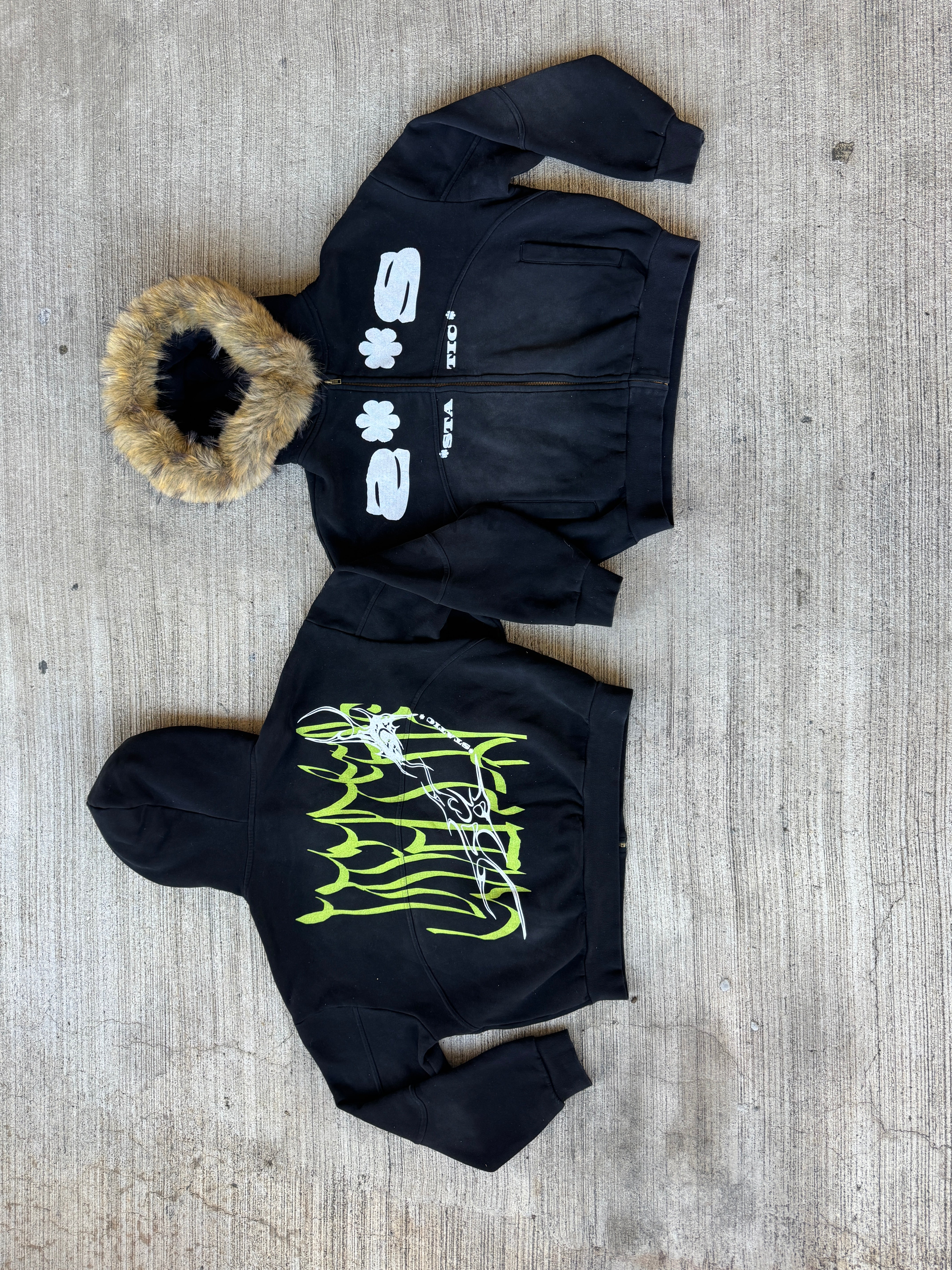 * STATIC * Sun Fade Boxy Detachable Fur Hoodie
