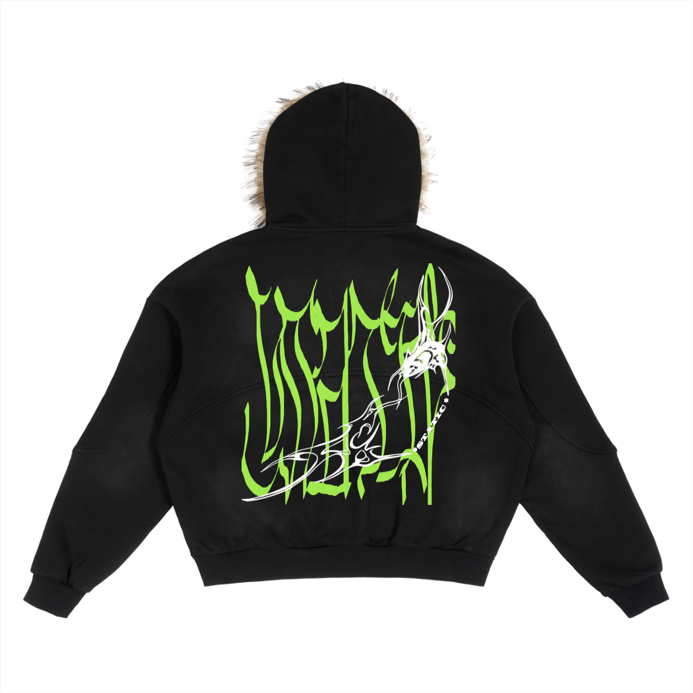 * STATIC * Sun Fade Boxy Detachable Fur Hoodie
