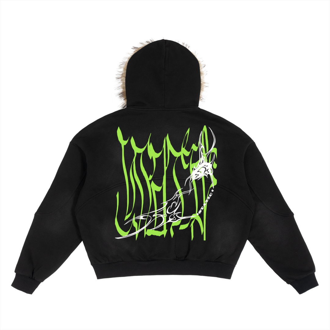 * STATIC * Sun Fade Boxy Detachable Fur Hoodie