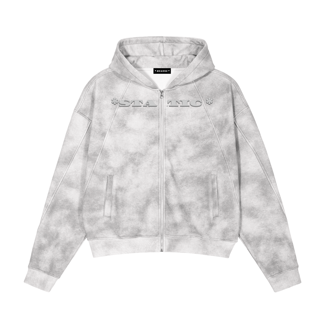 * STATIC * Dirty Washed Boxy Zip-up Fleece Hoodie