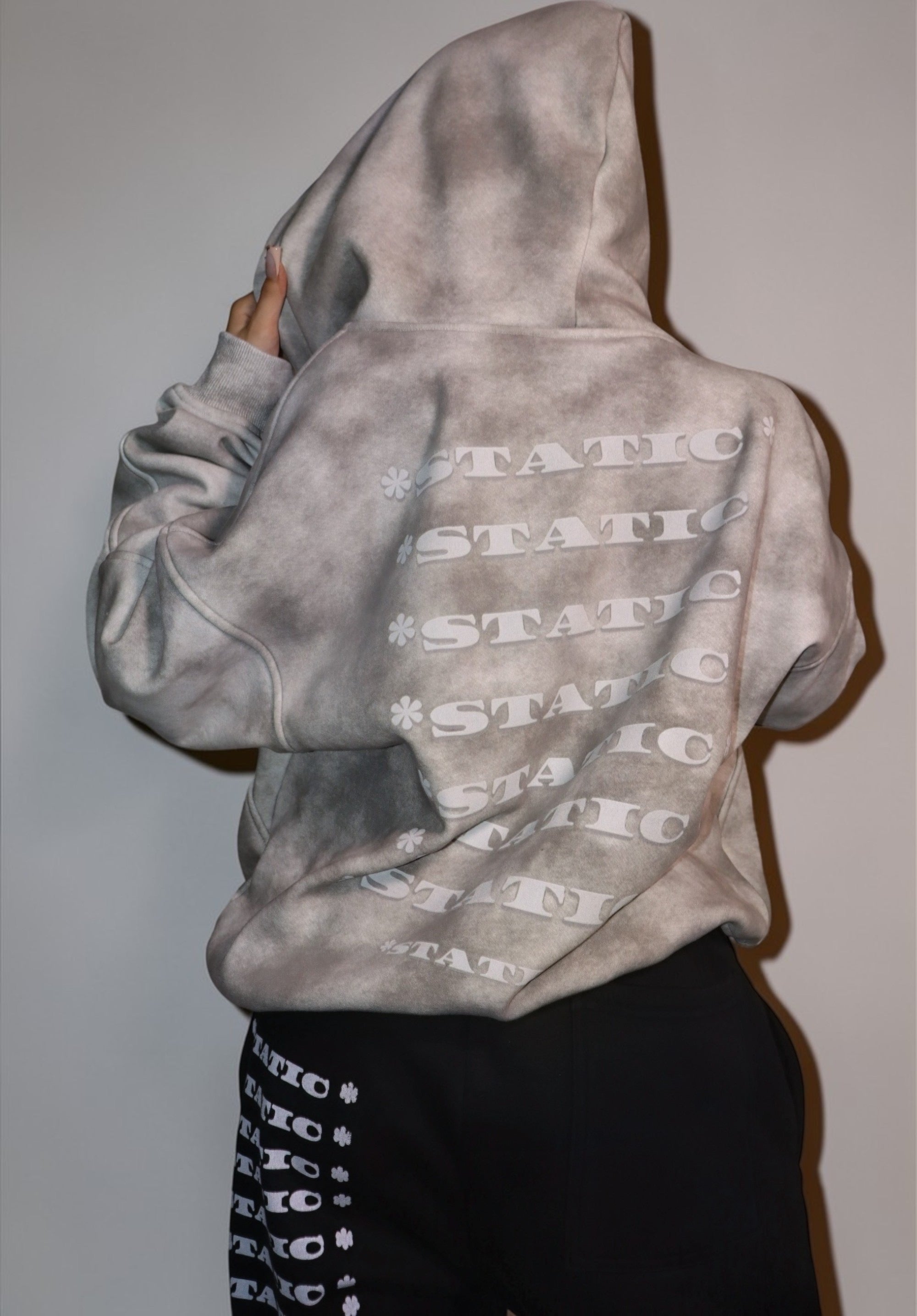 * STATIC * Dirty Washed Boxy Zip-up Fleece Hoodie